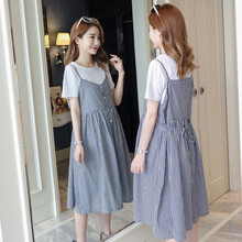 孕妇装夏装外出2019新款孕妇连衣裙中长款时尚潮妈孕妇裙子夏季宽松两件套装 灰色 M