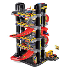 大型多层拼装轨道停车场加油站玩具合金车轨道电动手动停车大楼带升降梯合金车玩具 五层停车场带电动升降梯+配4车