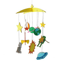 艺趣幼儿园六一儿童节手工制作材料包3-6岁diy创意益智亲子宝宝自制美术彩绘涂色填色木质风铃挂饰挂件 白胚太空