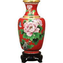 北京市珐琅厂  铜胎掐丝珐琅  景泰蓝     （京珐牌） 10英寸 三线桶子瓶 红色B