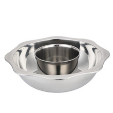 锐佳 加厚不锈钢火锅盆 电磁炉专用锅中锅子母锅带玻璃盖家用火锅锅具 八角子母锅28cm带玻璃盖