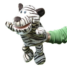 小鼠乐乐 手偶玩具老虎狮子猴子猩猩鹿大象考拉河马羊浣熊鳄鱼熊猫兔子偶安抚早教亲子互动娃娃毛绒玩具 白老虎全长30cm