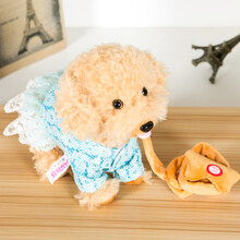 电动玩具狗仿真泰迪狗智能遥控小狗会听指令的小狗声控狗电子宠物小狗会唱歌跳舞狗狗儿童毛绒玩具 浅色毛裙子蓝+充电版+送礼物