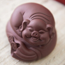 汉唐茶宠摆件十二生肖猪 宜兴紫砂茶宠小猪 手工创意茶具配件福猪 茶台摆件