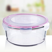 菲内克斯 钢化玻璃保鲜盒便当饭盒密封带盖单只装 适用微波炉 圆形1.6L