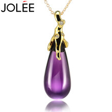 JOLEE钻石吊坠天然紫水晶项链简约时尚锁骨链日韩风格AU750首饰品送女生告白礼物