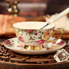 嘉兰 咖啡杯碟套装 欧式茶具英式下午茶杯骨瓷杯碟咖啡杯奶杯果汁杯 英伦玫瑰满金