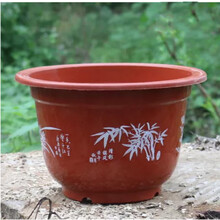 千芳阁 优质地面简约桌面塑料花盆圆形大号特大加厚园艺阳台花盆托盘花盘种花种菜塑料花盆 棕红600型号44cm2个起拍带托盘 大