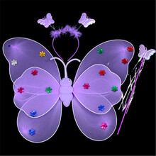 卡哆哆蝴蝶翅膀 六一儿童节演出服装道具 儿童女童天使翅膀演出服装 双层蝴蝶翅膀三件套 紫色三件套