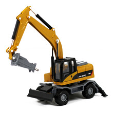 精邦合金工程车模型1:60挖掘机自卸卡车运输车起重叉车水泥搅拌车压路机仿真儿童玩具车汽车 86004轮式破拆车（礼盒装黄色）