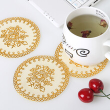洁姿 PVC烫金杯垫烟灰缸垫防烫垫碗垫托盘垫子圆形西餐垫茶ktv餐垫桌垫玻璃杯垫咖啡垫 杯垫 圆10cm 12片装