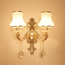 兴力源 欧式led水晶壁灯客厅背景墙电视墙卧室床头灯过道装饰墙壁灯美式别墅酒店双头现代简约 B075双头送LED光源