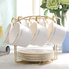 友来福 欧式咖啡杯套装简约休闲下午茶带勺家用南瓜杯碟 田园杯6杯碟（配架）