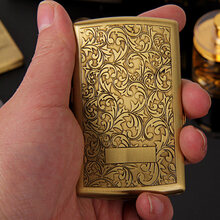 双枪超薄便携黄铜烟盒12支装319唐草富贵花金属雕刻铜质个性创意男烟夹香菸盒子