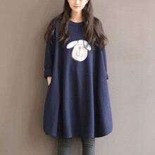 郁莎 孕妇卫衣秋装中长款宽松大码孕妇裙2021新款长袖潮妈孕妇装上衣 蓝色 XL