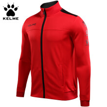 KELME/卡尔美秋冬运动夹克立领足球跑步保暖针织训练服外套3871307 红/黑 M