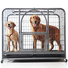 【多仓发货送货上门】狗笼猫笼方管狗笼子大型犬小型犬中型犬泰迪金毛萨摩柯基加粗宠物狗狗笼子狗屋兔笼用品 黑浮银带天窗 78*54*73cm 建议30内中小型犬