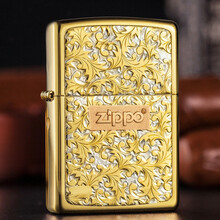 之宝zippo正品打火机 日版纯银唐草贴章 镀金唐草纹富贵花 富贵唐草 男士限量版防风芝宝 唐草K-7