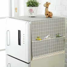 巧林儿 文艺大方格冰箱盖布防尘罩单开门对双开门冰箱罩盖布巾蕾丝洗衣机套帘布艺 大灰格子 单开门冰箱/滚筒洗衣机罩（55*130cm）