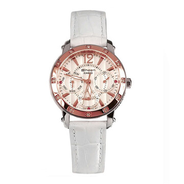 【京东商城】 全球购casio/卡西欧手表 钢带三眼圆盘女士时尚镶钻腕表