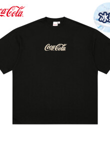 可口可乐（Coca-Cola）短袖t恤男夏季冰感纯棉透气休闲宽松半袖上衣男女同款 黑色冰感 L