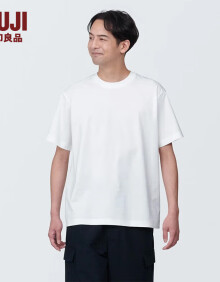 无印良品（MUJI）男式 天竺编织 圆领短袖T恤 男士打底衫男款夏季新品 AB1MIA4S 白色 XXL (185/112A)