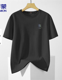 罗蒙（ROMON）T恤男夏季圆领印花短袖时尚上衣休闲打底衫男装LM2419 黑色 XL 