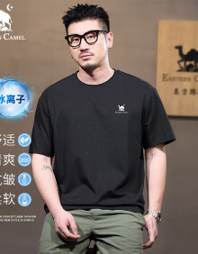 东方骆驼（EASTERN CAMEL）短袖T恤男女装夏季冰感情侣户外空调t速干纯棉上衣 黑色 XL 