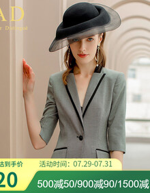 AD春季气质灰色七分袖一粒扣制服套装女小香风职业装OL套裙工作服 单件西装 L