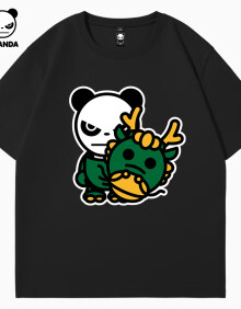 HI PANDA你好熊猫短袖T恤男士纯棉美式潮流设计感休闲学生半袖 【纯棉】-黑#MP绿色熊猫 2XL 【不易缩水 不易褪色】