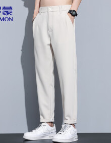 罗蒙（ROMON）休闲裤男2024夏季商务裤子男士直筒宽松百搭小西男裤 米白色 XL 