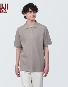 无印良品（MUJI）男式 华夫格编织 短袖POLO衫 男士 t恤 AB1MNA4S 深咖啡色 XL 180/104A