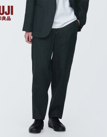 无印良品（MUJI）男式 麻 锥形裤 男士长裤子夏季款 休闲裤 早春新品 AE0XUA4S 黑色 L (175/88A)