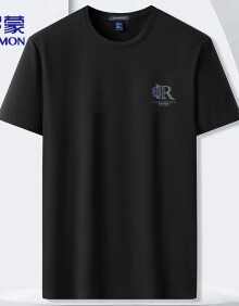 罗蒙（ROMON）T恤男休闲夏季短袖圆领时尚印花上衣打底衫男装LM2418 黑色 XL 