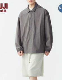 无印良品 MUJI 男式 防紫外线 衬衫式夹克 长袖防晒服防晒衣男AD91CC4S 炭灰色 M (170/92A)