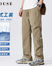 洛兹美式工装裤子男夏季新款宽松休闲裤男士薄款潮流直筒长裤 卡其色 XL