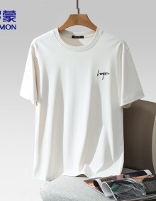 罗蒙（ROMON）短袖T恤男潮流休闲夏季男士体恤打底衫圆领上衣男装8693白色2XL