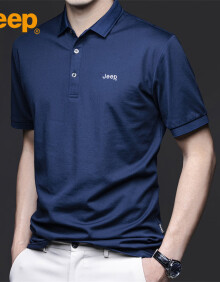 吉普（JEEP）短袖T恤男夏季Polo商务休闲衫男士潮流凉感衣服男装 兰色 XL 