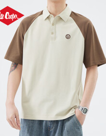 Lee Cooper高端短袖polo衫男士夏季宽松大码潮牌2024新款男款体恤男装 咖啡 XL码