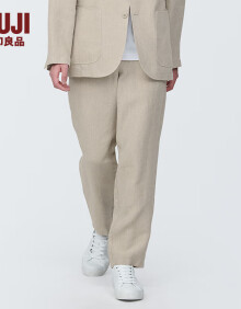 无印良品（MUJI）男式 麻 锥形裤 男士长裤子夏季款 休闲裤 AE0XUA4S 淡黄色 M (170/80A)