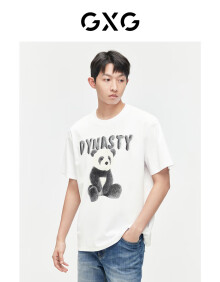 GXG男装 24年夏季趣味熊猫印花潮流短袖t恤男 白色 165/S