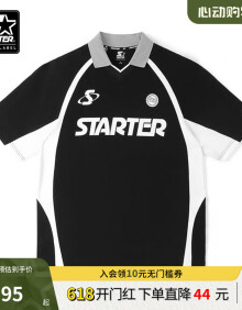 STARTER| 短袖男女同款2024年夏季新品V领美式复古球衣风宽松 黑色 L 175/92A