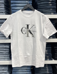 Calvin Klein卡尔文·克莱恩 CK男装 男士纯棉印花logo休闲圆领短袖T恤 白色 S（建议135-145斤）