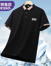 DESSO唐狮集团短袖T恤男夏季半袖翻领宽松透气休闲时尚打底衫 黑色 XL