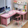CR7115#粉白色桌子+牛角椅+边柜