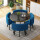 大理石纹路黑桌（镀金）+蓝色布椅