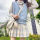 柠檬海盐格裙+水蓝色+短袖