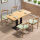 多层板一桌四椅橡木色+抹茶绿
