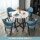 仿白理石圆桌+蓝色皮椅
