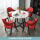 仿白理石圆桌+红色皮椅